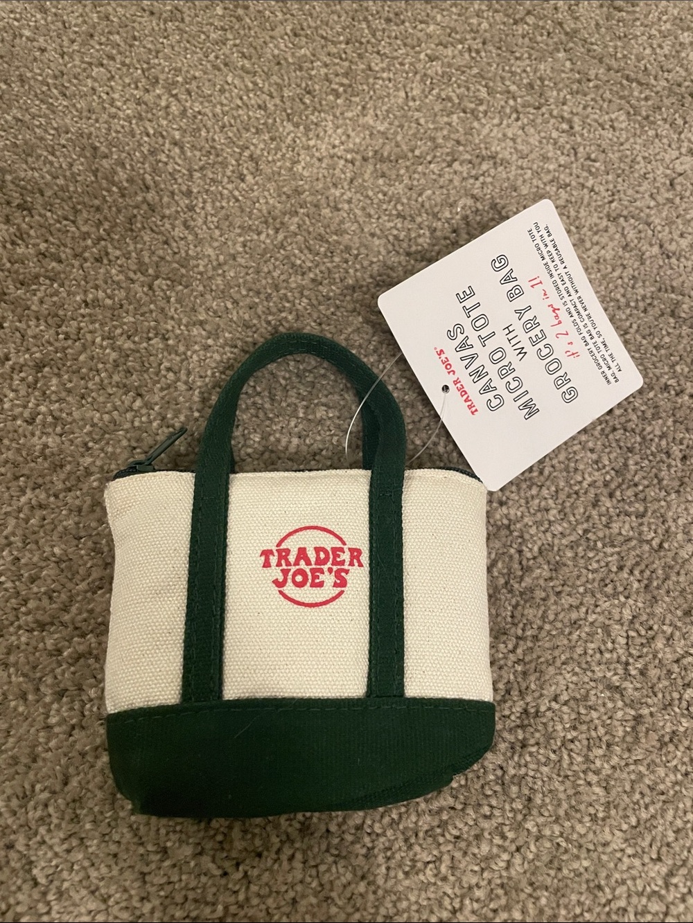 Trader Joe's Cream and Green Mini Micro-Tote Bag